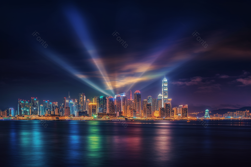 城市明亮霓虹灯海面反射摄影图,高清,摄影图,摄影图片,图片大全,摄影图免费下载